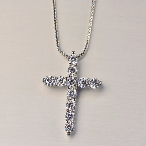 925 Sterling Silver Crystal Cross Necklace