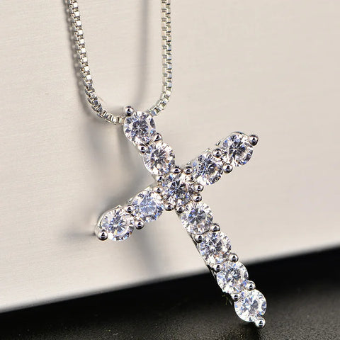 925 Sterling Silver Crystal Cross Necklace