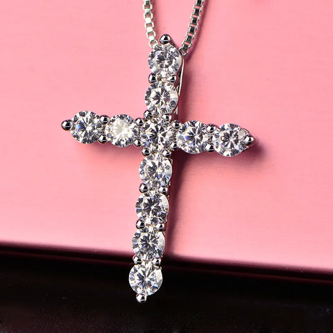 925 Sterling Silver Crystal Cross Necklace