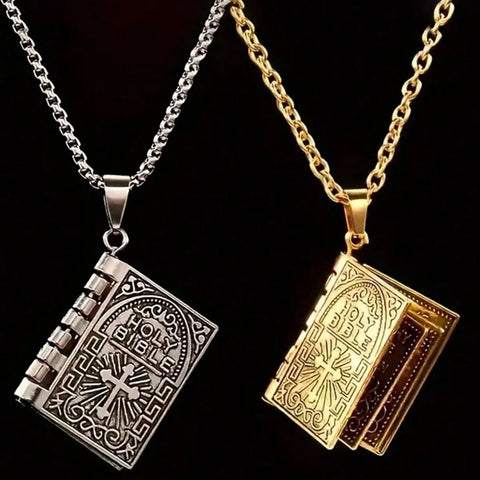 Openable Holy Bible Pendant Necklace - Christian Jewelry for Men & Women