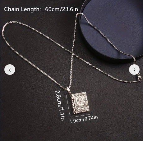 Openable Holy Bible Pendant Necklace - Christian Jewelry for Men & Women