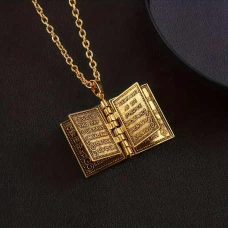 Openable Holy Bible Pendant Necklace - Christian Jewelry for Men & Women