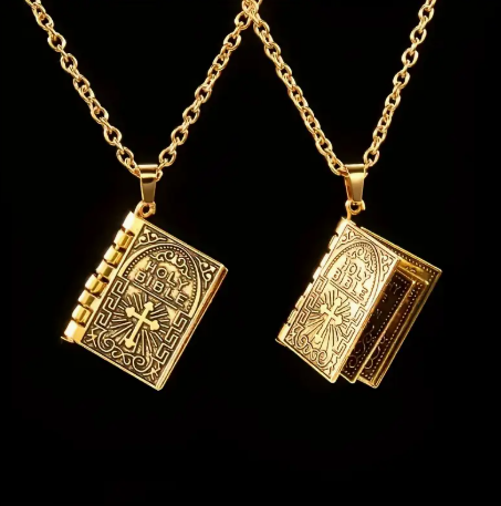 Openable Holy Bible Pendant Necklace - Christian Jewelry for Men & Women