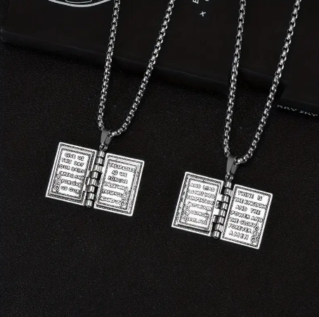 Openable Holy Bible Pendant Necklace - Christian Jewelry for Men & Women