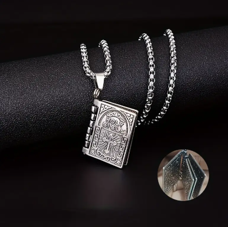 Openable Holy Bible Pendant Necklace - Christian Jewelry for Men & Women